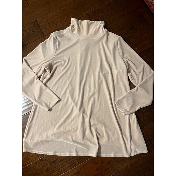 Soft Surroundings Velvety Mock Shirt peachy pink ls velour stretchy sz Lg - Picture 4 of 10